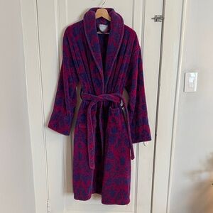 Plush Cotton Terry Shawl Collar Vintage Robe in Magenta and Navy